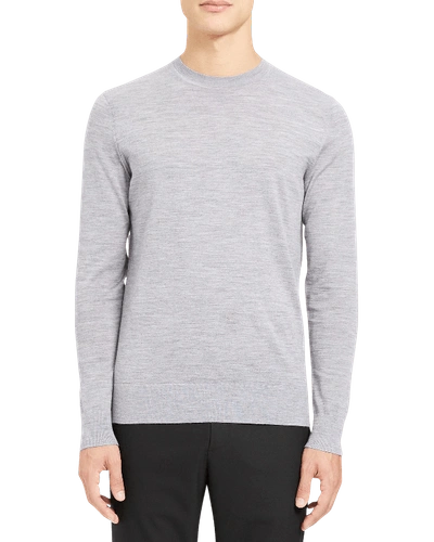 Theory Mens Cool Heather Grey Regal Crewneck Wool Jumper