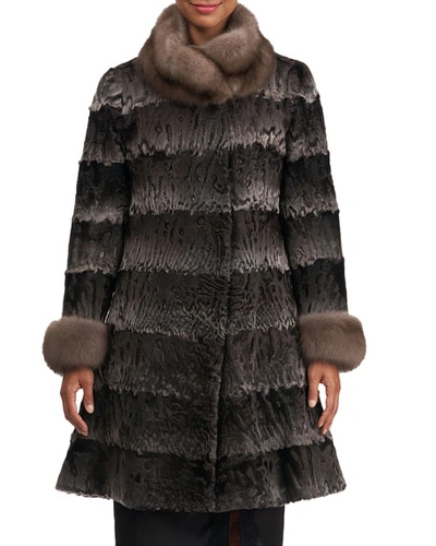 Zac Posen Lamb Fur Stroller Coat W/ Sable Collar And Cuffs In Gray