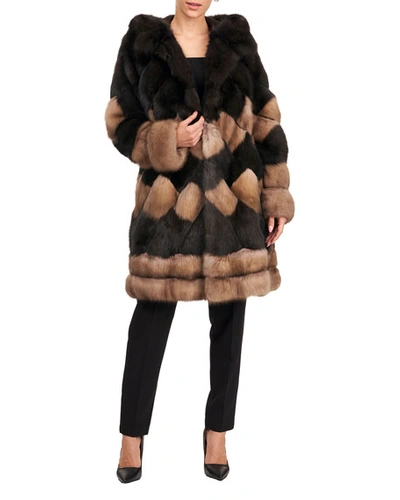 Pajaro Two-tone Diagonal Sable Fur Parka Jacket In Light Brown
