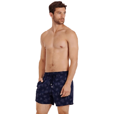 Vilebrequin Men's Diamond Turtle-print Swim Trunks In Blue