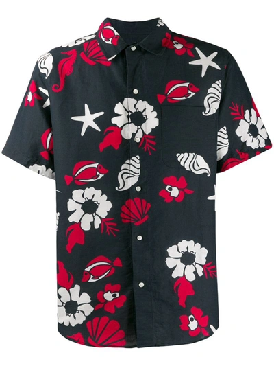 Thom Browne Men's Floral-print Straight-fit Short-sleeve Sport Shirt In Blue