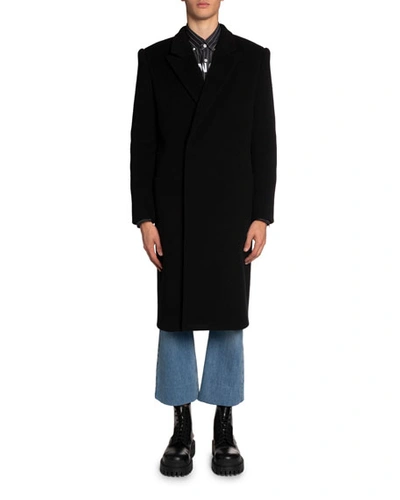 Balenciaga Men's Brushed Felted Wool Slim Coat In Black
