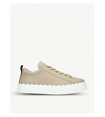 Chloé Lauren Scalloped-trim Leather Trainers In Pale Pink