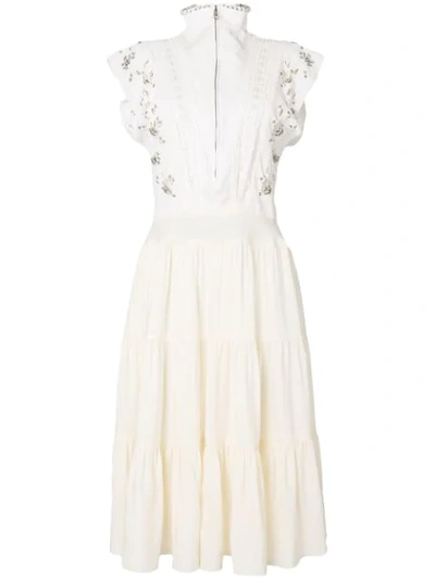 Chloé Embellished Broderie Anglaise Linen And Cady Midi Dress In Neutrals