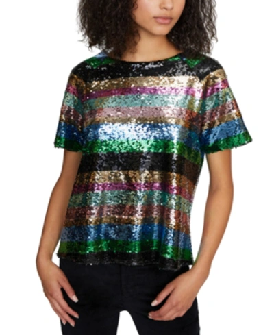 Sanctuary Saturday Night Sequin Stripe Top In Rainbow Sequin