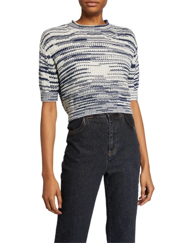 See By Chloé See By Chloe Marled Knit Cropped Pullover Sweater In White/blue
