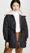 See By Chloé See By Chloe Quilted Puffer Coat With Sherpa Collar In Black