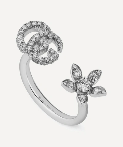 Gucci White Gold Gg And Flower Diamond Ring