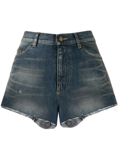 Saint Laurent High Waisted Denim Shorts In Blue