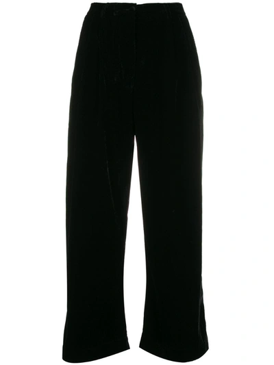 Mes Demoiselles Mansfield Cropped Velvet Trousers In Black