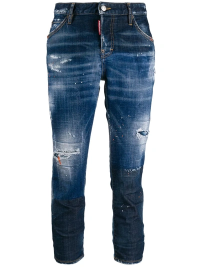 Dsquared2 Distressed Cropped Faded Jeans In Blue