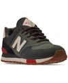 New Balance Men's 574 Casual Sneakers From Finish Line In Camo Green/team Red