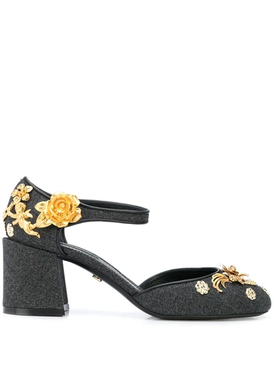 Dolce & Gabbana Embroidered Vally Ankle Strap Pumps In Black