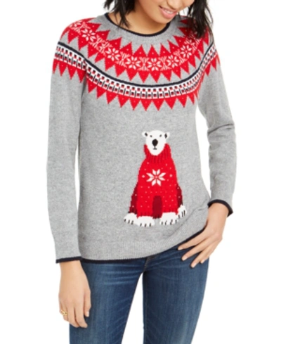 Tommy Hilfiger Fair Isle Bear Sweater In Med Heather Grey Multi