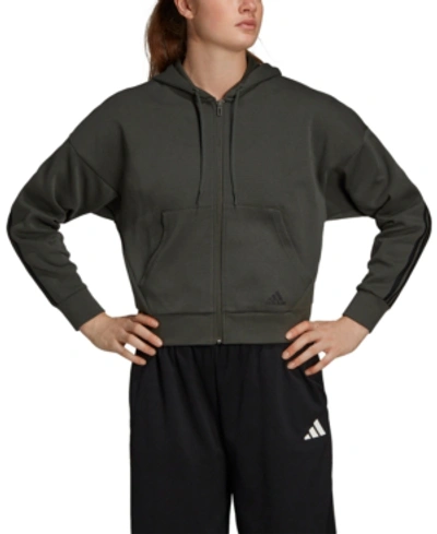 Adidas Originals Adidas Women's Must Have 3-stripe Zip Hoodie In Legend Earth/black