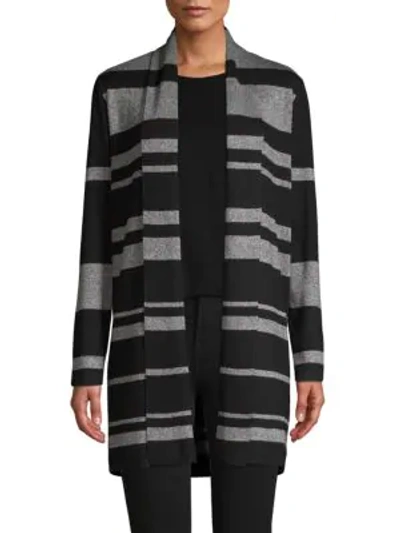 Calvin Klein Variegated-stripe Open-front Cardigan In Black/grey