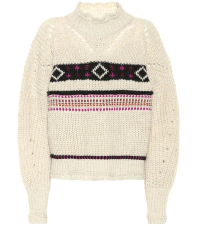 Isabel Marant Jacquard Mock Neck Wool Blend Sweater In Ecru