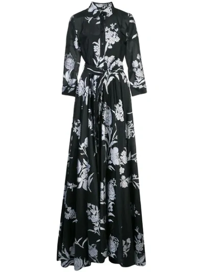 Carolina Herrera Embroidered Floral Belted Trench Gown In Black White