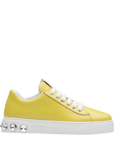 Miu Miu Crystal Detail Skate Platform Sneaker In Yellow