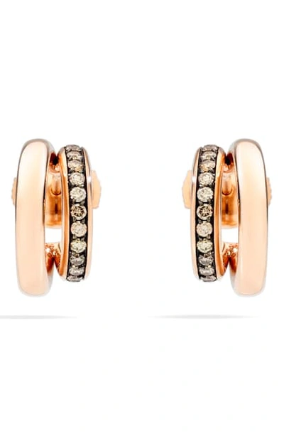 Pomellato Iconica Diamond Double Huggie Hoop Earrings In Rose Gold/ Brown Diamond