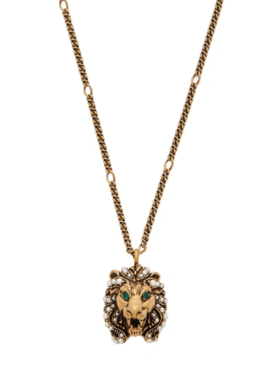 Gucci Lion Head Necklace With Multicolour Crystals In White
