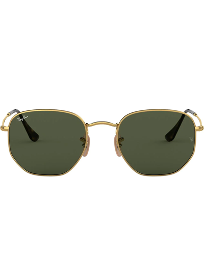 Ray Ban Ray-ban Ray-ban Polarized Hexagonal Rb3548n-001-5851-21 Gold Geometric Sunglasses In Gold / Green