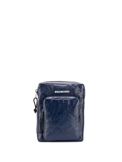 Balenciaga Men's Explorer Nylon Crossbody Sling Bag In Blue