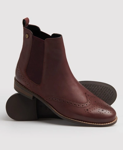 Superdry Millie Brogue Chelsea Boots In Red