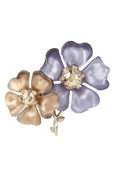 Alexis Bittar Lucite & Crystal Sputnik Double Flower Pin In Yellow Goldtone