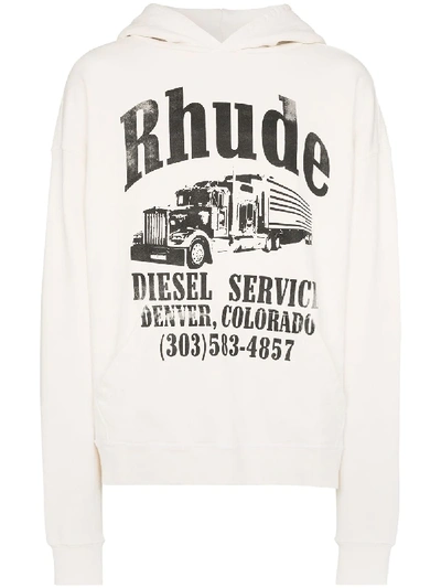 Rhude 'diesel Service' Hooded Sweatshirt In White
