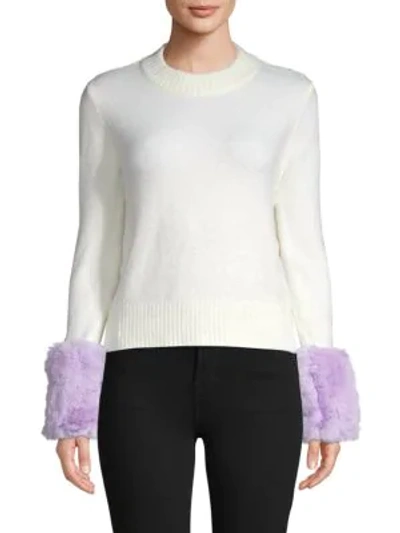 Saks Fifth Avenue Faux Fur Knit Sweater In Pearl Ivory