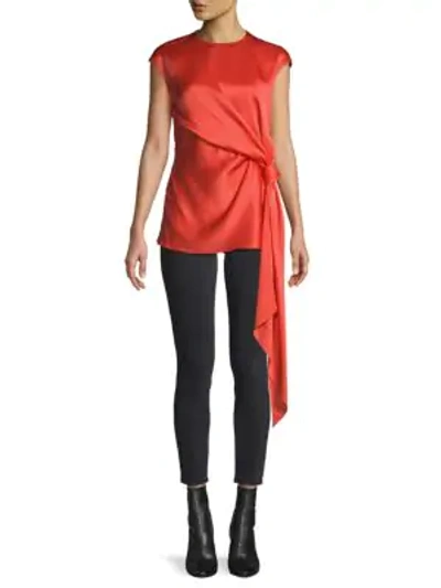 Oscar De La Renta Twist Front Top In Cinnabar