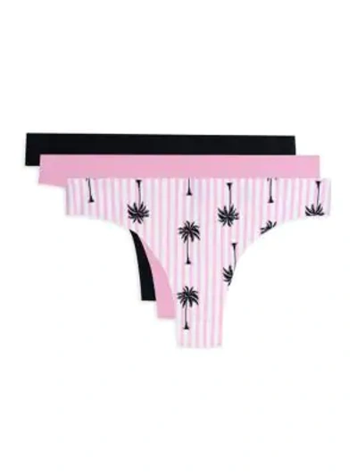 Aqs Women's 3-pack Logo Laser Bonded Thongs In Pink Multi
