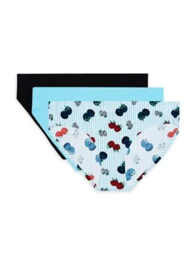 Aqs Women's 3-pack Laser Bonded Bikini Panties In Blue Multi