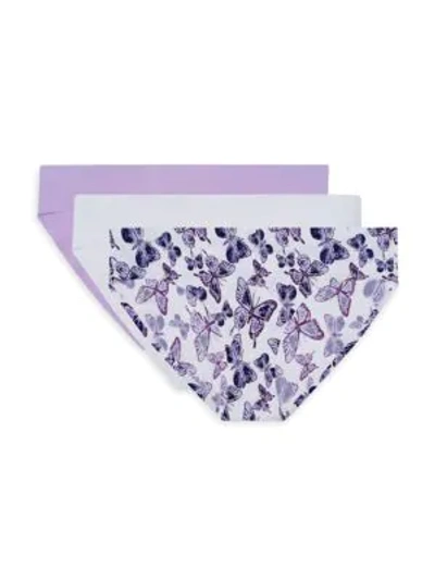 Aqs Women's 3-pack Laser Bonded Bikini Panties In Purple Multi