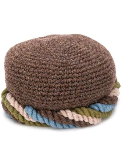 Pre-owned Saint Laurent 1970s Twisted Knitted Cap Hat In Brown