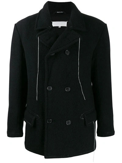 Maison Margiela Hanging Threads Double Breasted Coat In Black