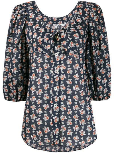 Liberty London Floral-print 3/4 Sleeves Blouse In Black