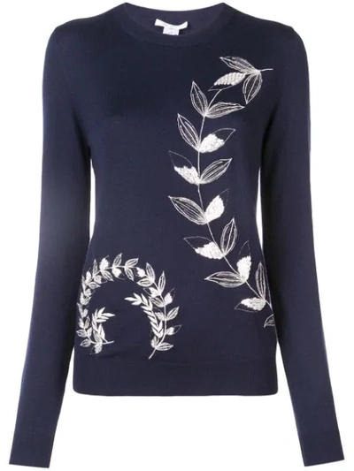 Oscar De La Renta Leaf Embroidered Pullover In Blue