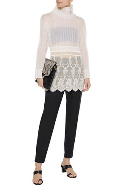 Stella Mccartney Jacqueline Embroidered Plissé Cotton-blend Voile And Tulle Top In Off-white