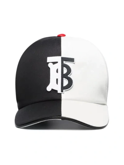 Burberry Tb Monogram Motif Two-tone Cotton Baseball Cap In Black