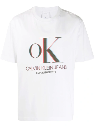 Calvin Klein Jeans Est.1978 3d Print Cotton T-shirt In White