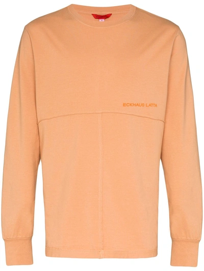 Eckhaus Latta Lapped Long Sleeve Cotton T-shirt In Orange