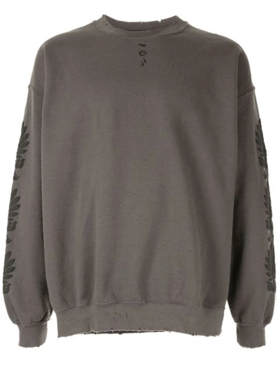 Sasquatchfabrix Tengu Print Distressed Sweatshirt In Charcoal Gray