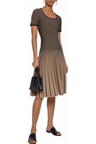 Tomas Maier Fluted Striped Stretch-knit Dress In Black