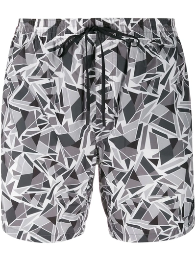 Fendi Geometric-print Swim Shorts In Grey