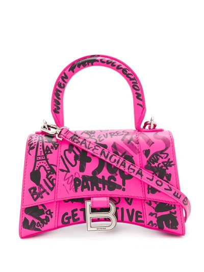 Balenciaga Hourglass Xs Graffiti Print Tote In Pink