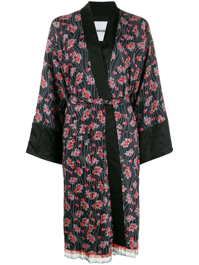 Koché Floral Print Kimono Dressing Gown In Black