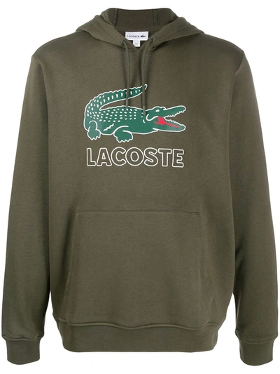 Lacoste Logo Print Hoodie In Green