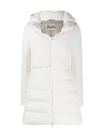 Herno High/low Knit & Quilted Down Puffer Jacket In White